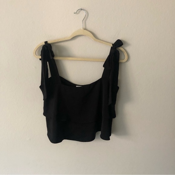 By the Way black tiered crop tie strap blouse tank top Revolve small - Picture 2 of 6